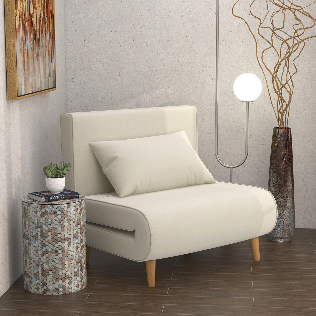 SCHLAFSESSEL DE-33451 Klappbar mit 6-Stufen-Lehne Creme - Creme, Textil (94/80/78cm)