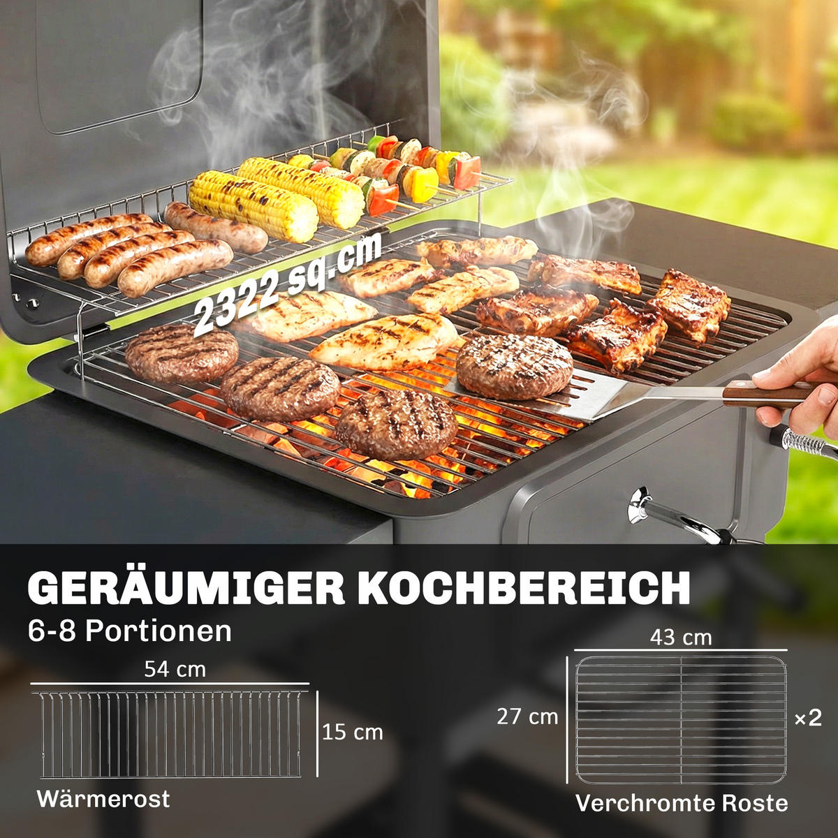 HOLZKOHLEGRILL DE-10297 - Schwarz, Metall (65/115/112cm) - ComfortXL