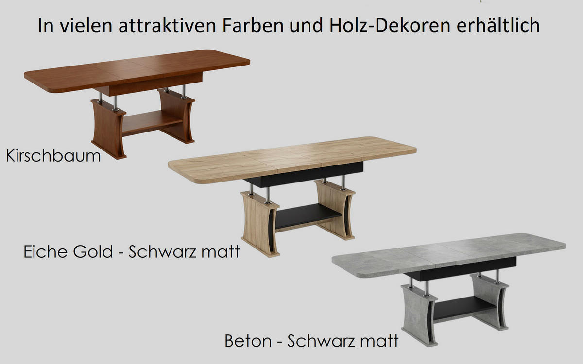COUCHTISCH rechteckig Eiche Gold - Schwarz ausziehbar höhenverstellbar - Eichefarben/Schwarz, Holzwerkstoff (70/120/60cm) - designimpex
