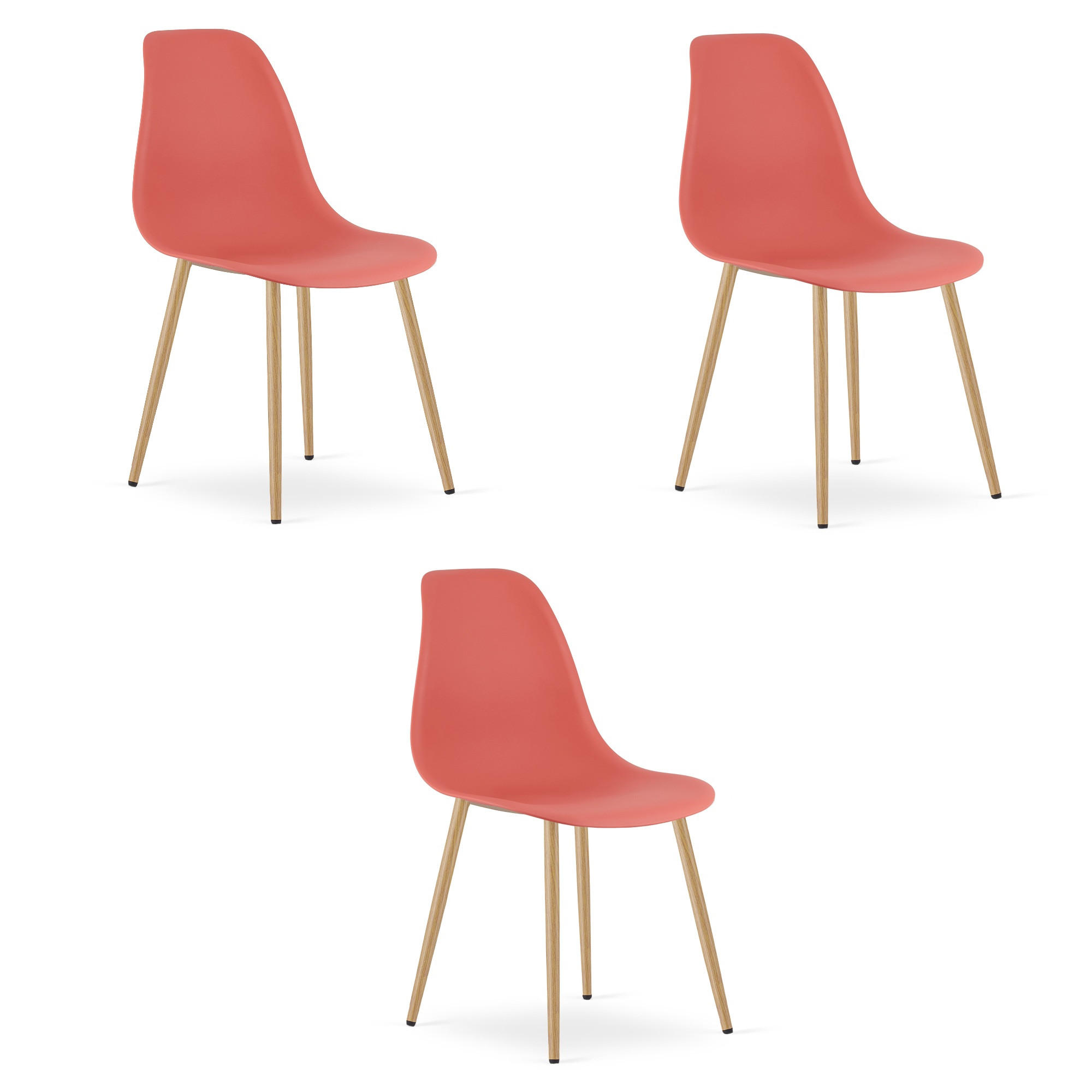 ESSZIMMERSTUHL 3-er Set KALEO Zinnoberroter Sitz, natürliche Beine - Rot/Naturfarben, Kunststoff (46/84/51cm) - Valora