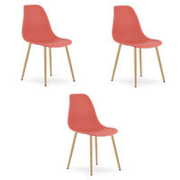 ESSZIMMERSTUHL 3-er Set KALEO Zinnoberroter Sitz, natürliche Beine - Rot/Naturfarben, Kunststoff (46/84/51cm) - Valora