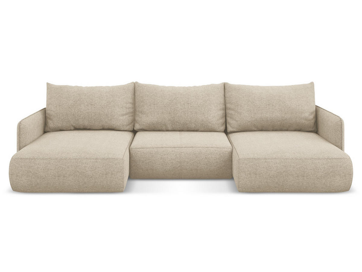 WOHNLANDSCHAFT Chenille Stoff Beige - Beige/Schwarz, Kunststoff/Textil (290/86/148cm) - Makamii