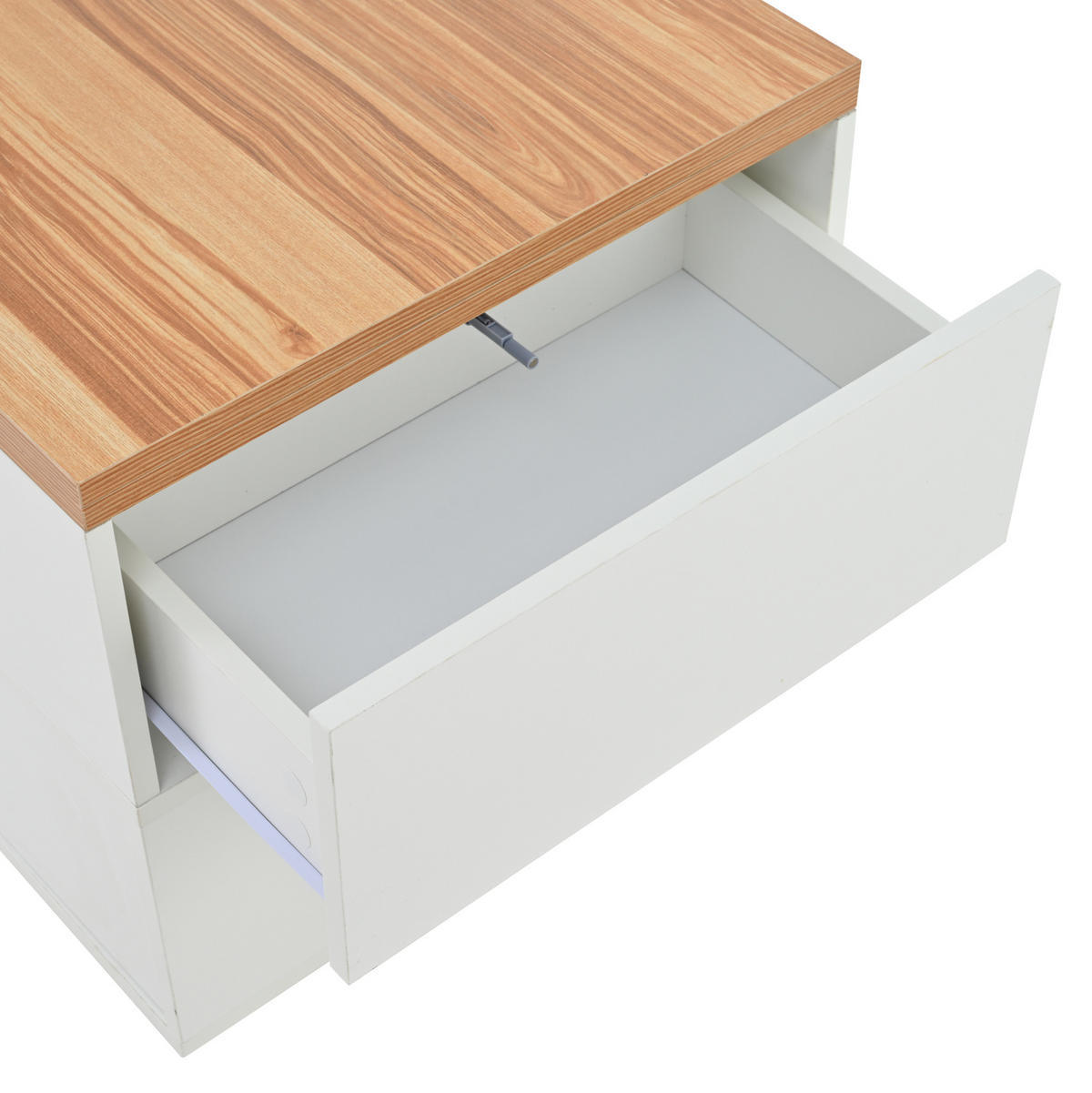 COUCHTISCH 100/50/52 cm weiß mit 4 Rollen und 4 Schubladen höhenverstellbar - Weiß, Holzwerkstoff (100/50/52cm) - OKWISH
