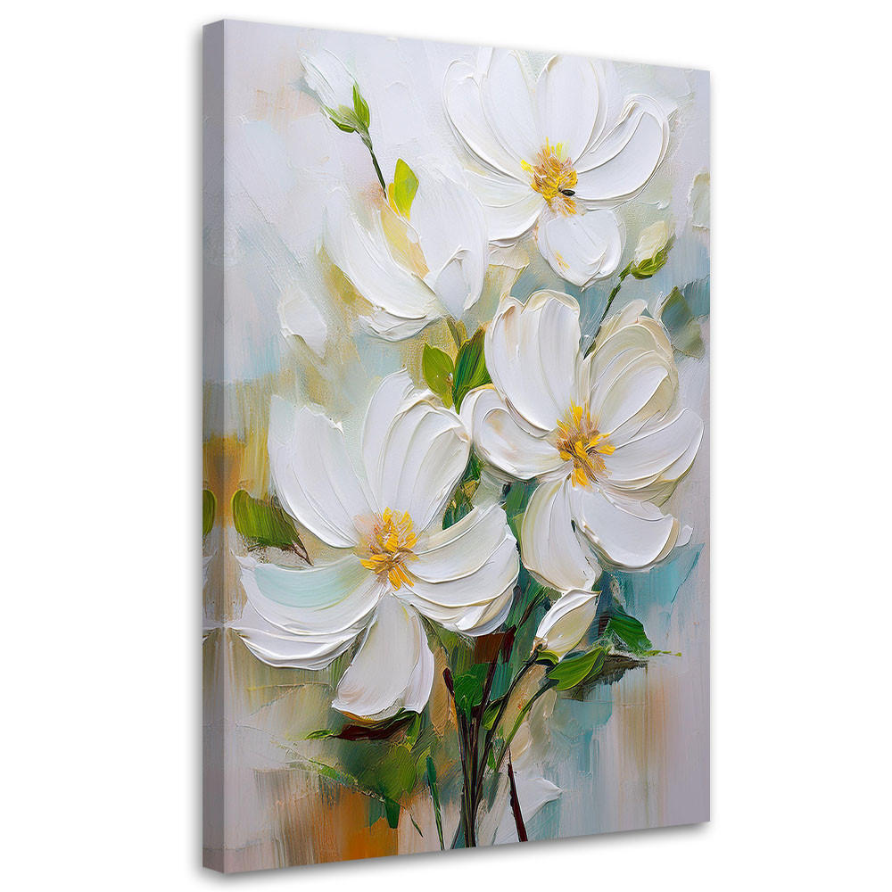 WANDBILD weiß bemalte blumen natur - Weiß, Textil (70/100cm) - Feeby