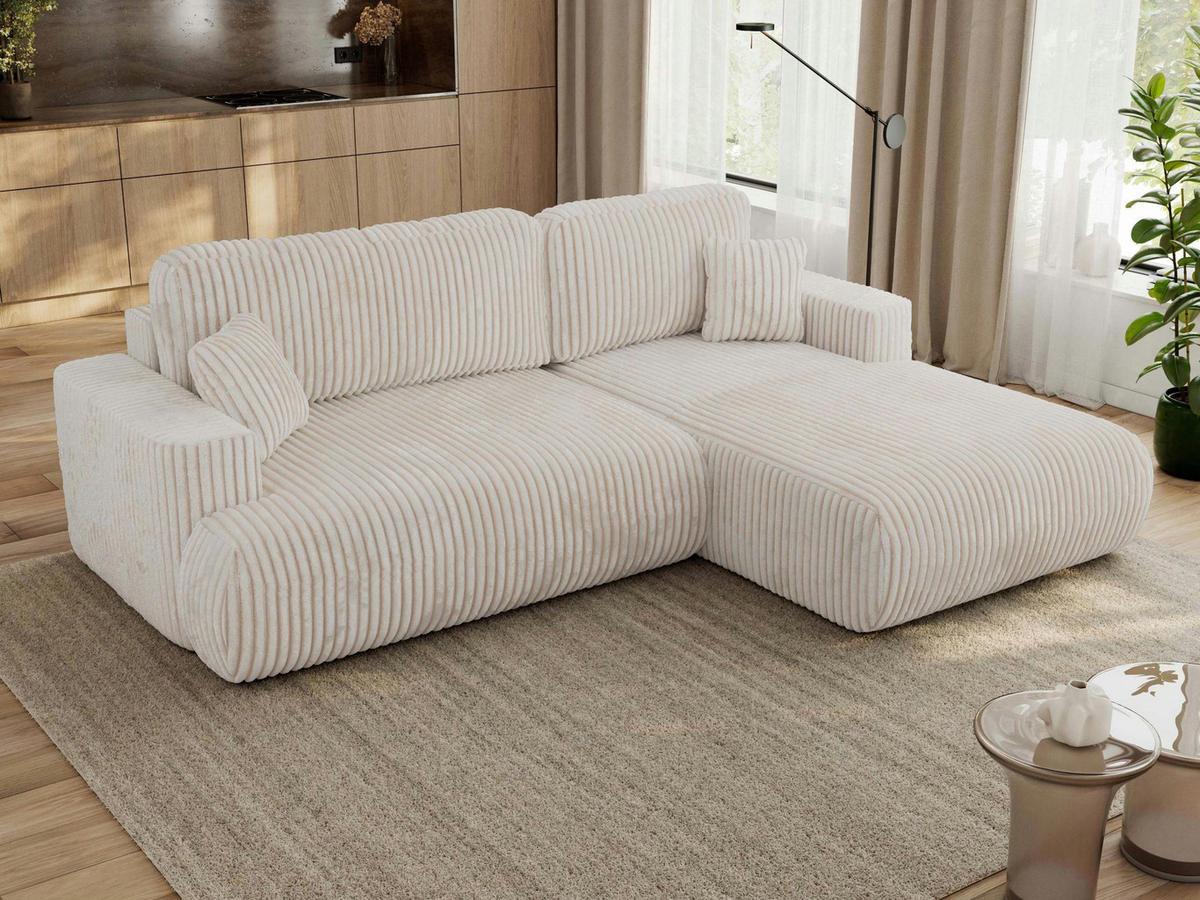 ECKSOFA OVO L Beige Cord - Rechts Seite - Beige/Schwarz, Kunststoff/Textil (195/271cm) - MKS