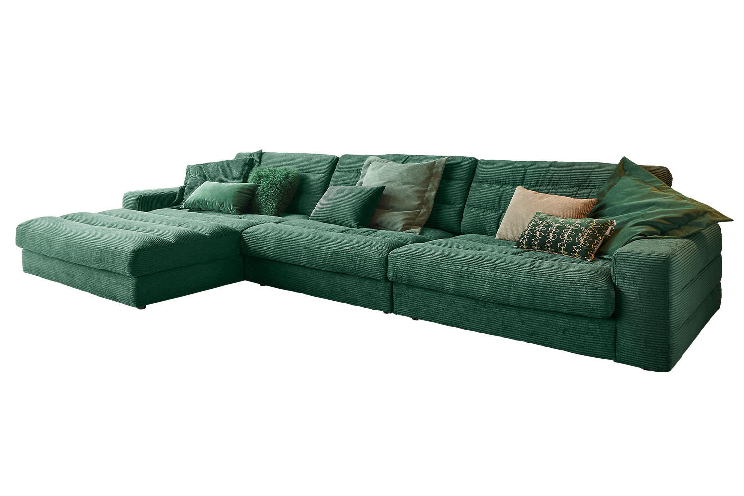 ECKSOFA XL LANA Smaragdgrün Cord - Smaragdgrün/Schwarz, Textil (416/205cm) - KAWOLA