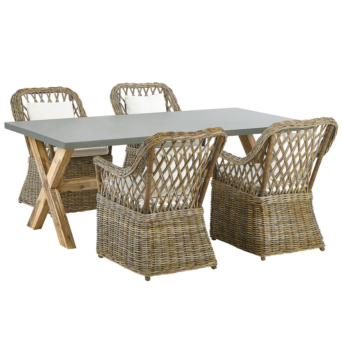GARTENMÖBEL SET 4-Sitzer Rattan natürlich Auflagen cremeweiß Maros/Olbia - Hellbraun/Beige, Naturmaterialen - Beliani