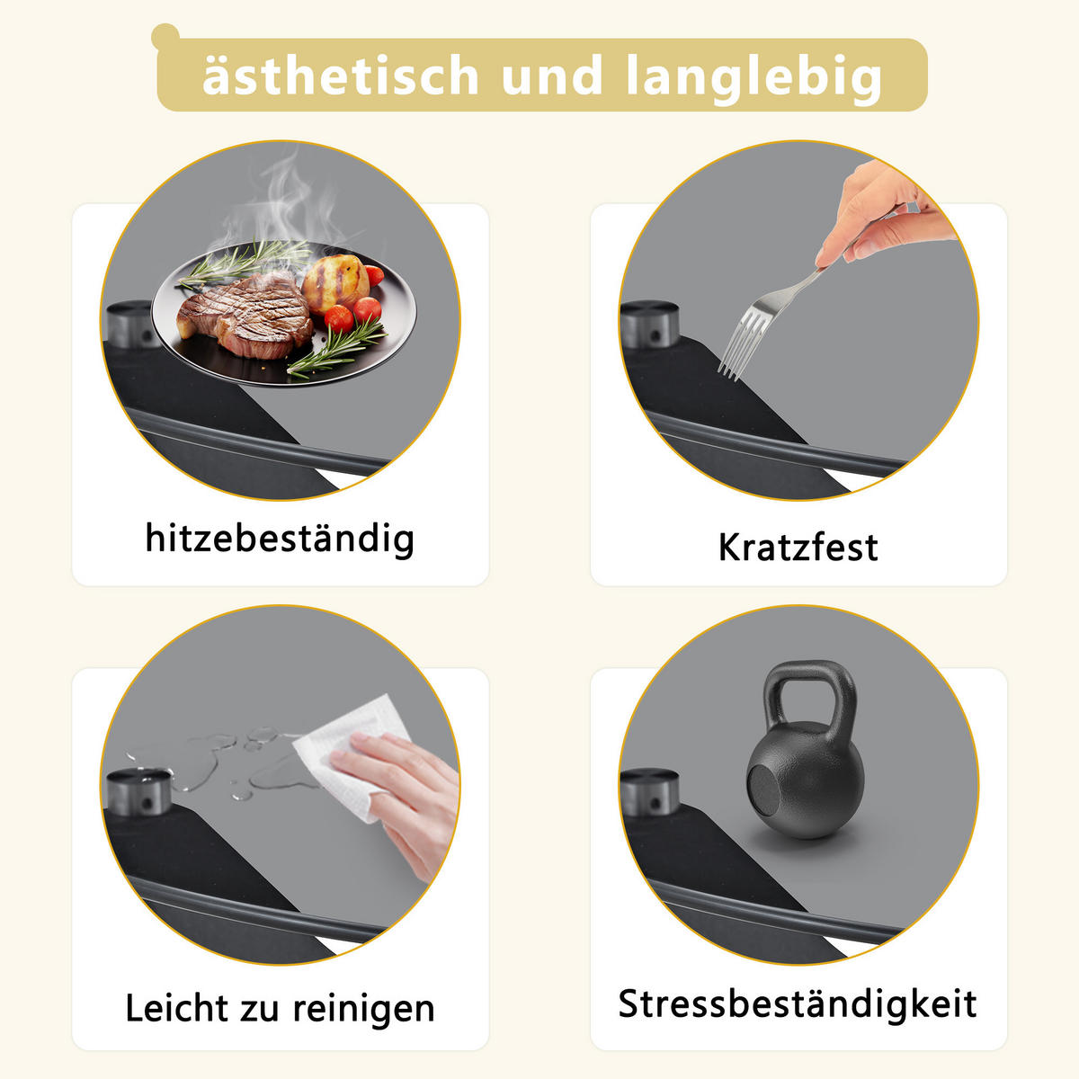 COUCHTISCH in Schwarz Runder Kaffeetisch für Wohnzimmer, Büro & Lounge, Hitze- & Kratzfest, 80/80/42.2 - Schwarz/Naturfarben, Glas/Holzwerkstoff (80/80/42.2cm) - STILVORA