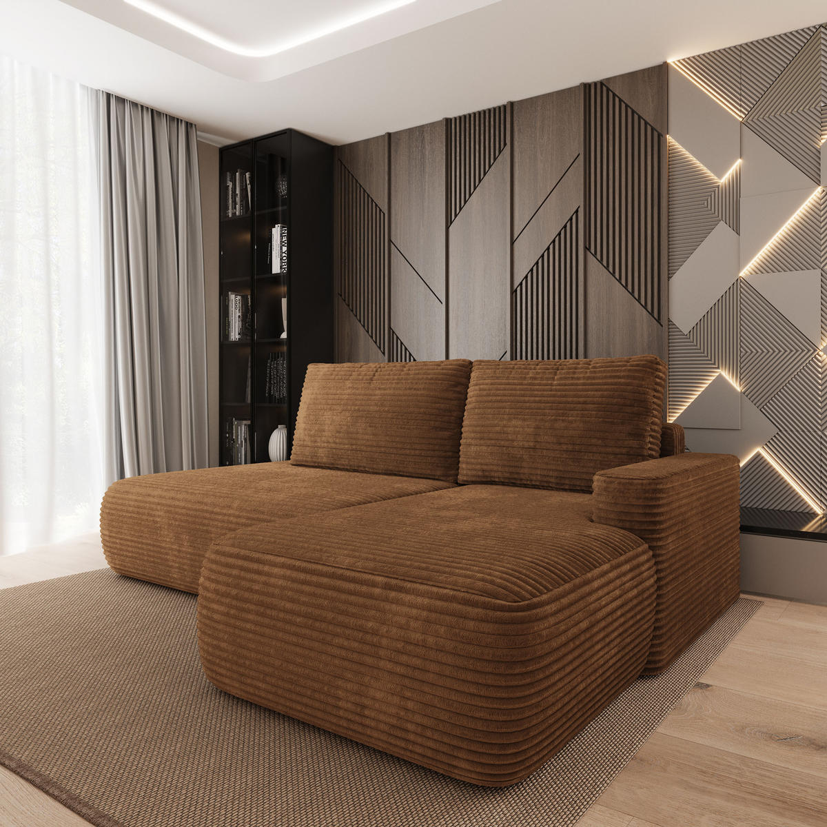 ECKSOFA AVINI T R-S Orange Kordstoff mit Schlaffunktion - Orange, Holzwerkstoff/Textil (277/160cm) - MASSENO