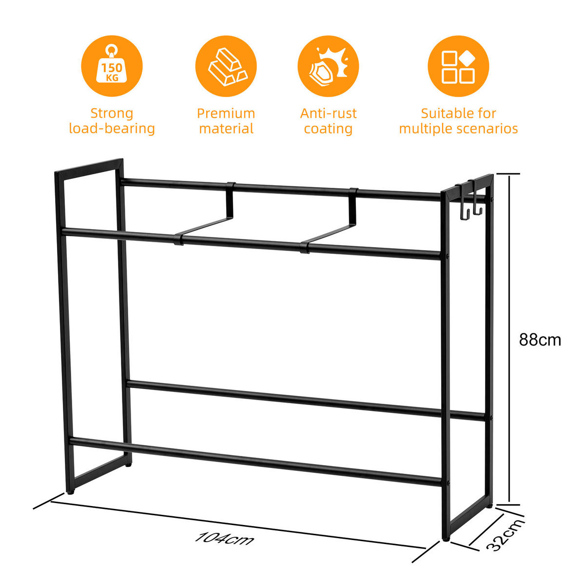 GETRÄNKEKISTENREGAL Baldeneysee 2 Haken & 2 Auflageträger 82x104x32cm Schwarz - Schwarz, Metall (104/82/32cm) - PROREGAL