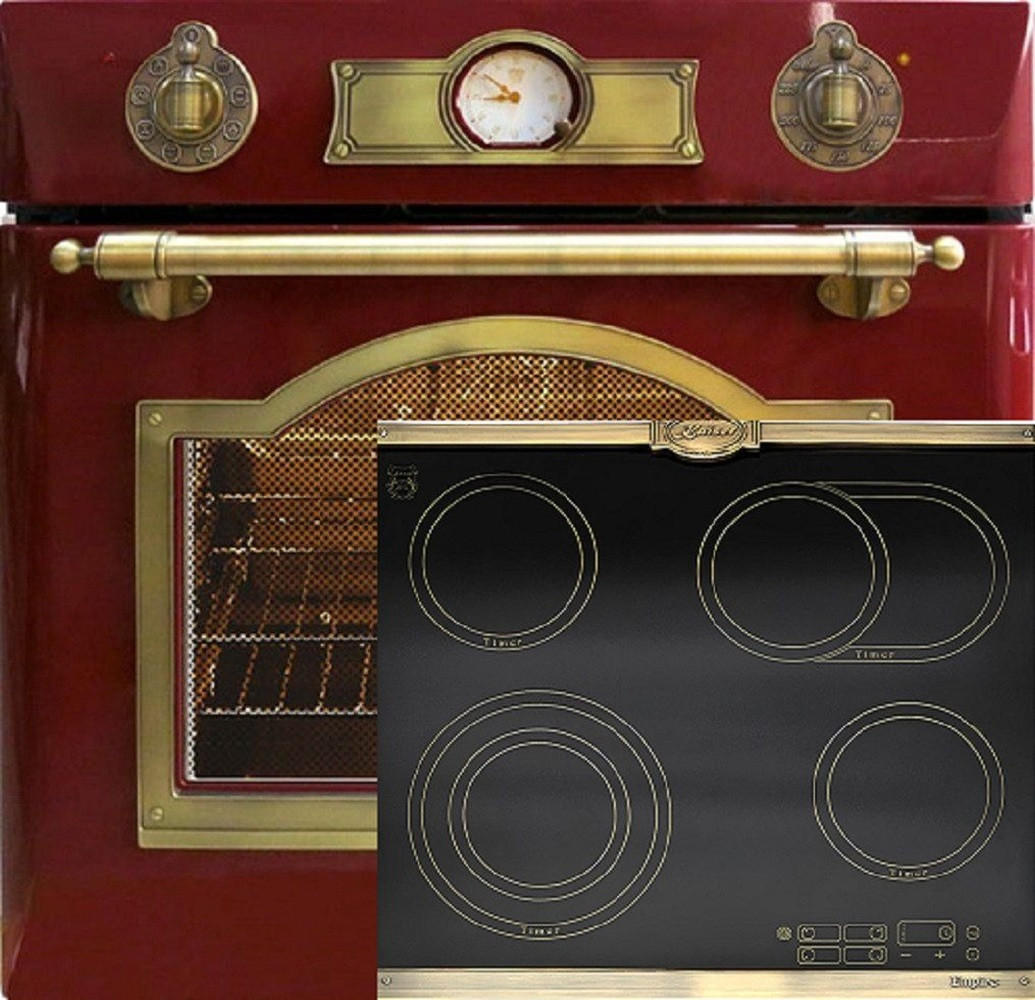 BACKOFEN-SET Elektro Backofen 60 cm Rot EH 6355 RotEm+KCT 6185 Em Glaskeramik Kochfeld 60 cm Schwarz - Rot, Metall (59.4/59.4/57.5cm) - Kaiser Küchengeräte