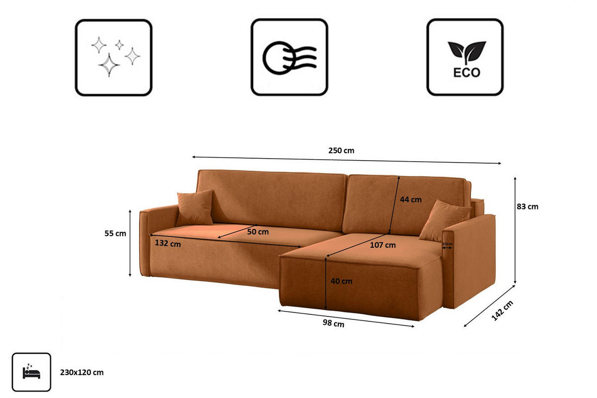 SCHLAFSOFA Carlos L-Form, Ecksofa Mit Bettkasten Und Schlaffunktion Stoff Salvador Rechts Braun - Braun, Holz/Textil (250/83/142cm) - Kaiser Möbel