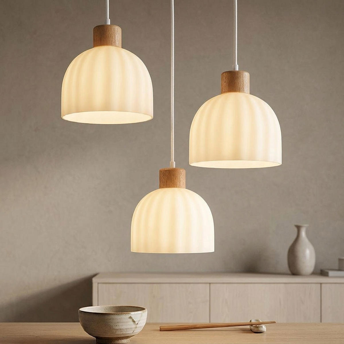 LED PENDELLEUCHTE Metall, Weiß matt, Glas opal, kürzbar - Multicolor, Holz (51/51/130cm) - Globo Lighting