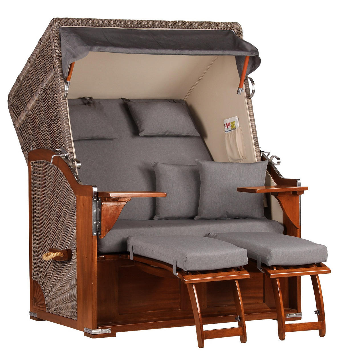 STRANDKORB Seeblick 2 Sitzer Mahagoni - Braun/Grau, Metall (125/170/80cm) - Mr. Deko