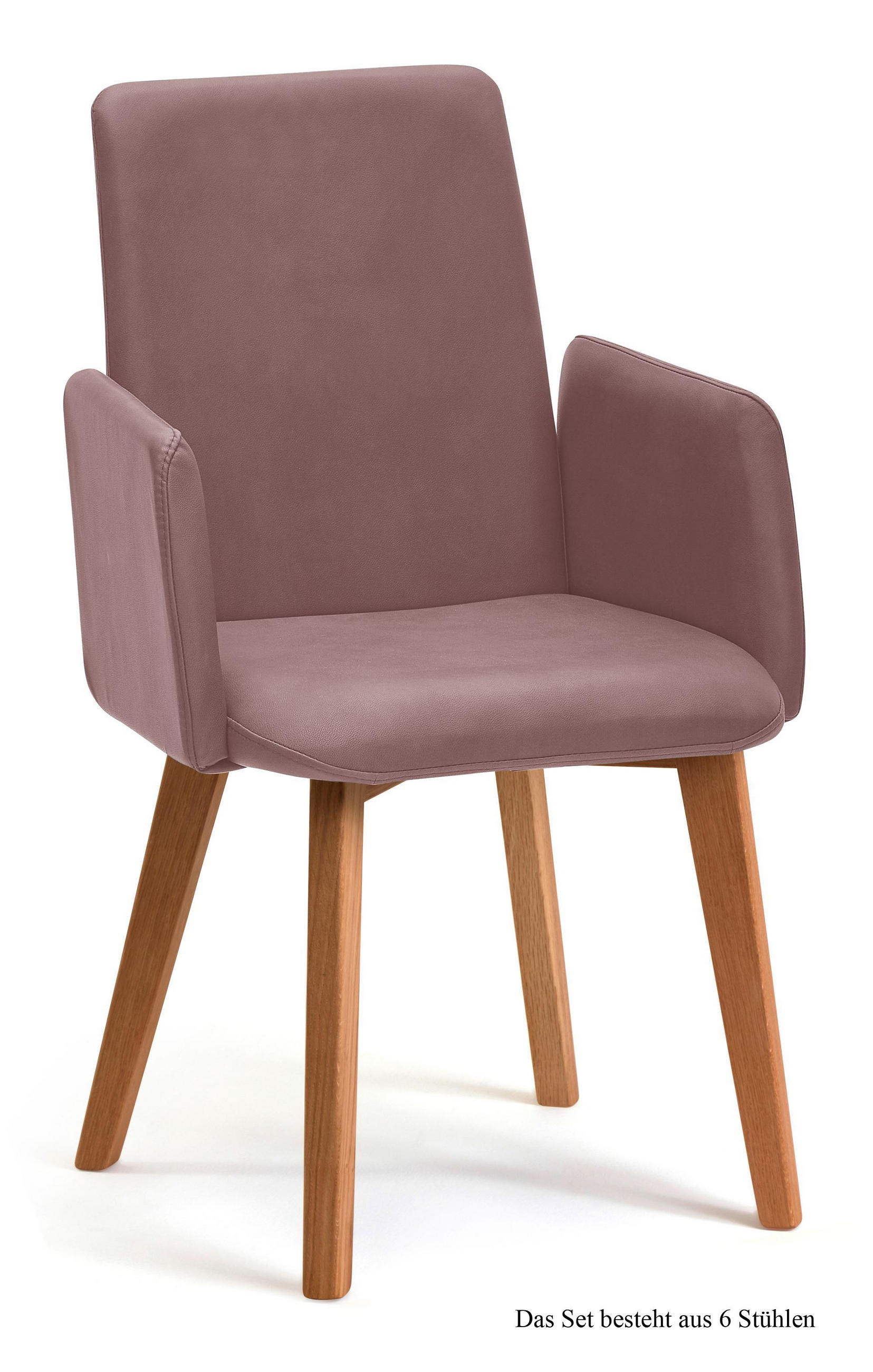 ARMLEHNSTUHL (6er-Set) Darcie 52x92x60 Eiche geölt/Rosewood - Eichefarben/Dunkelrosa, Kunststoff (60/92/52cm) - 58aufmkessel