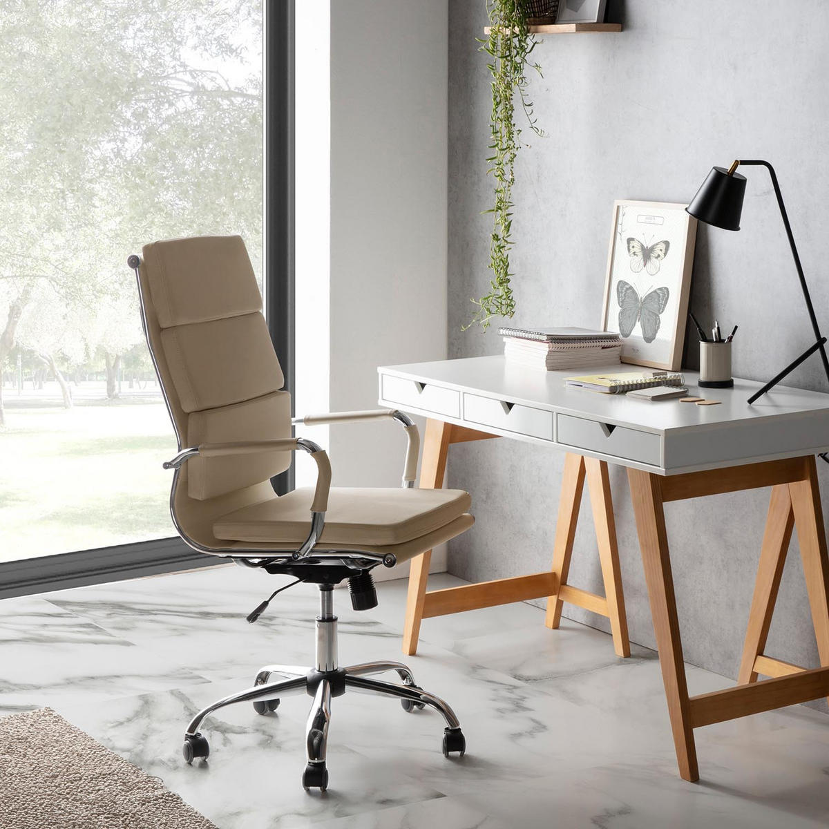 SCAUN ROTATIV Morgan cu funcție de pat, culoare taupe - taupe, blană (71/110/54cm) - VS Venta-stock