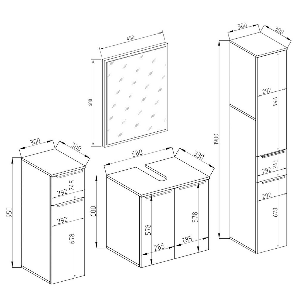 BADMÖBEL-SET Otis Weiß 4 Teile - Weiß, Holzwerkstoff (58/60/33cm) - Vicco
