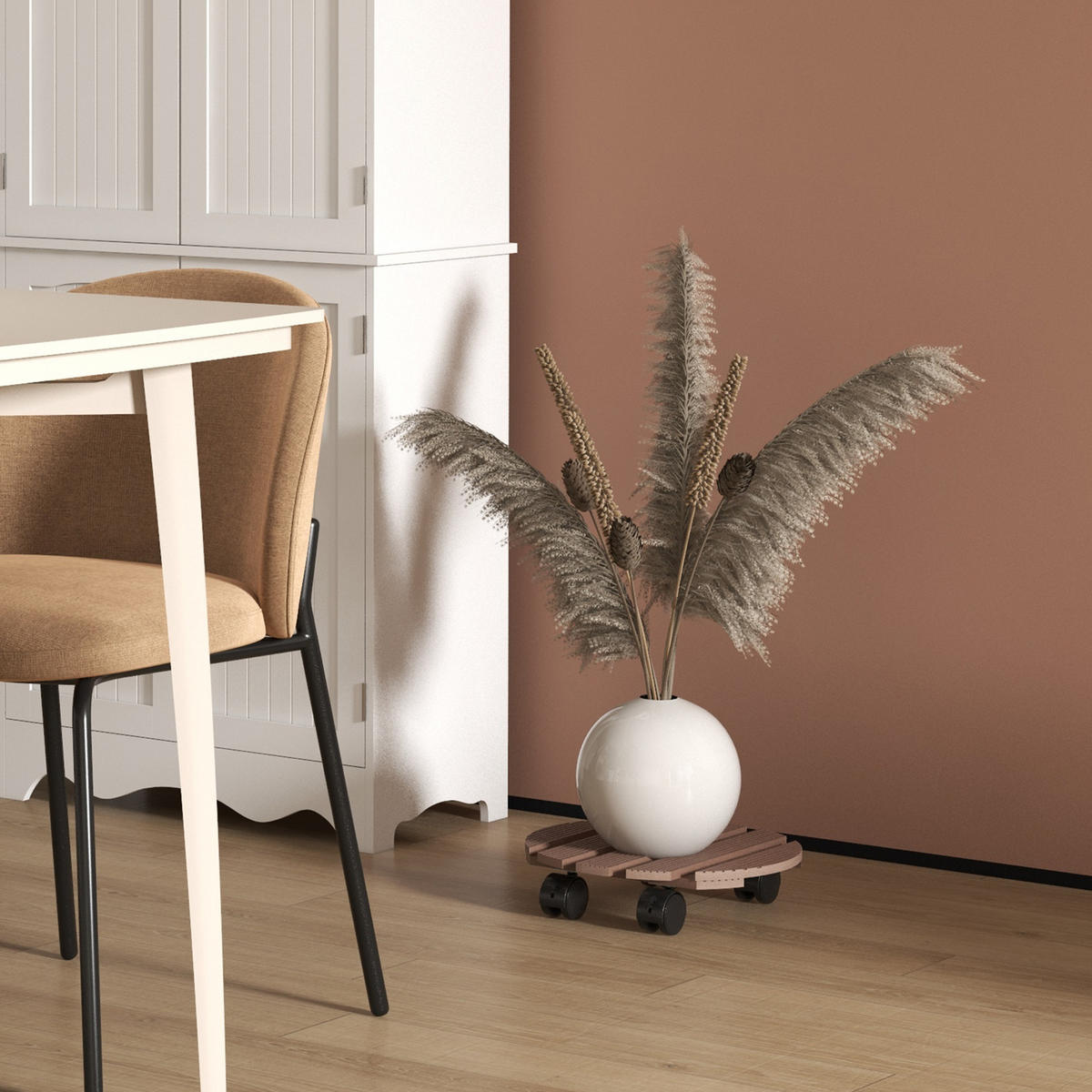 PFLANZENROLLEN-SET DE-12158 4er-Set Ø30 cm, mit Bremsen Natur - Braun, Kunststoff (30/7/30cm) - ComfortXL