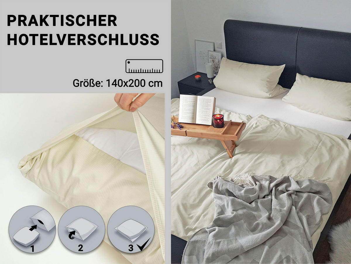 BETTWÄSCHE, 80x80 cm + 140x200 cm, 80% Baumwolle, 20% Polyester, Grau - Creme, Naturmaterialien (140/200cm) - Zollner