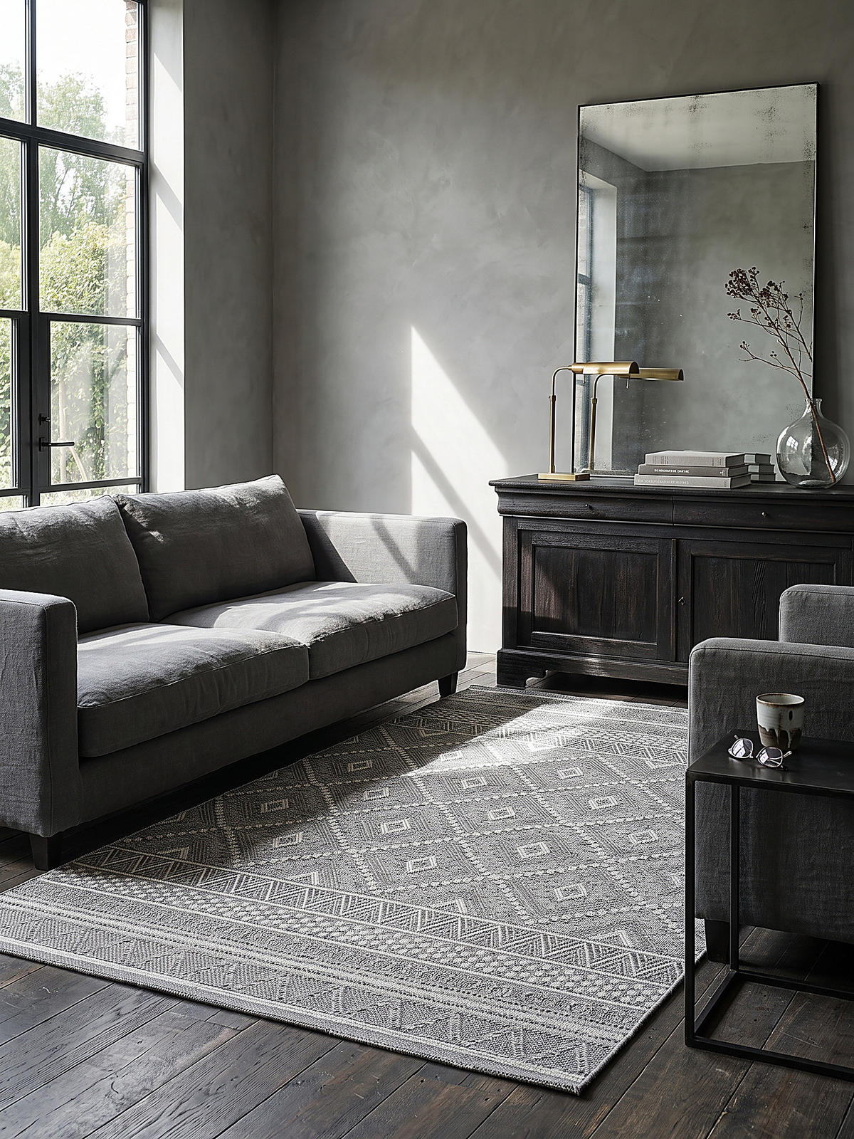 TEPPICH Flachgewebe ESERA Ethno-Rauten Polypropylen Grau 140 x 200 cm - Grau, Textil (140/200cm) - KADIMA DESIGN