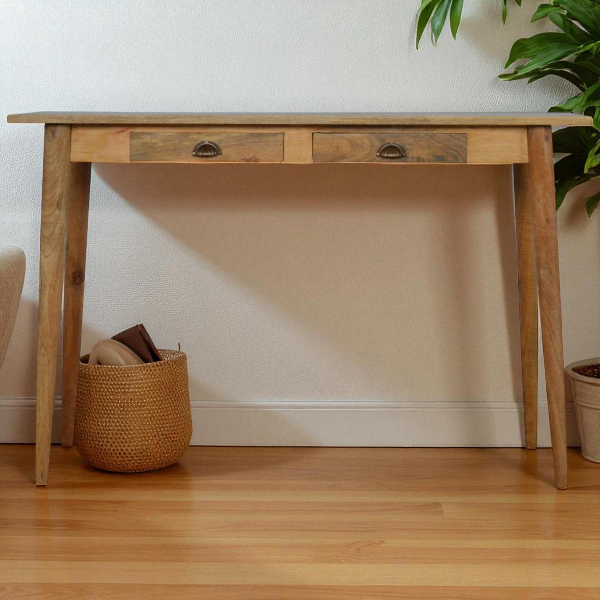 SCHREIBTISCH Akins, 2 Schublades, Nordische Beine - Messingfarben/Braun, Holz/Metall (45/120/78cm) - Artisan Furniture