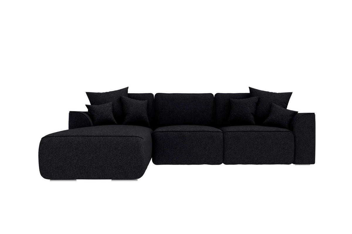 ECKSOFA GUSTO Strukturstoff Schwarz Links inkl. Schlaffunktion - Chromfarben/Schwarz, Kunststoff/Textil (194/295cm) - 99rooms
