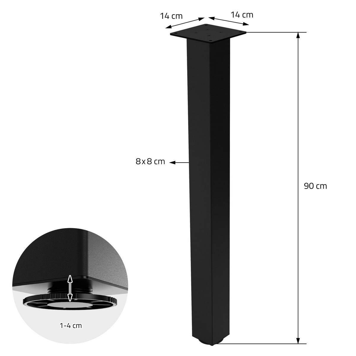 TISCHBEINE 4er Set I-Design H:90 cm Schwarz 8x8 cm - Schwarz, Metall (8/90/8cm) - ML-DESIGN