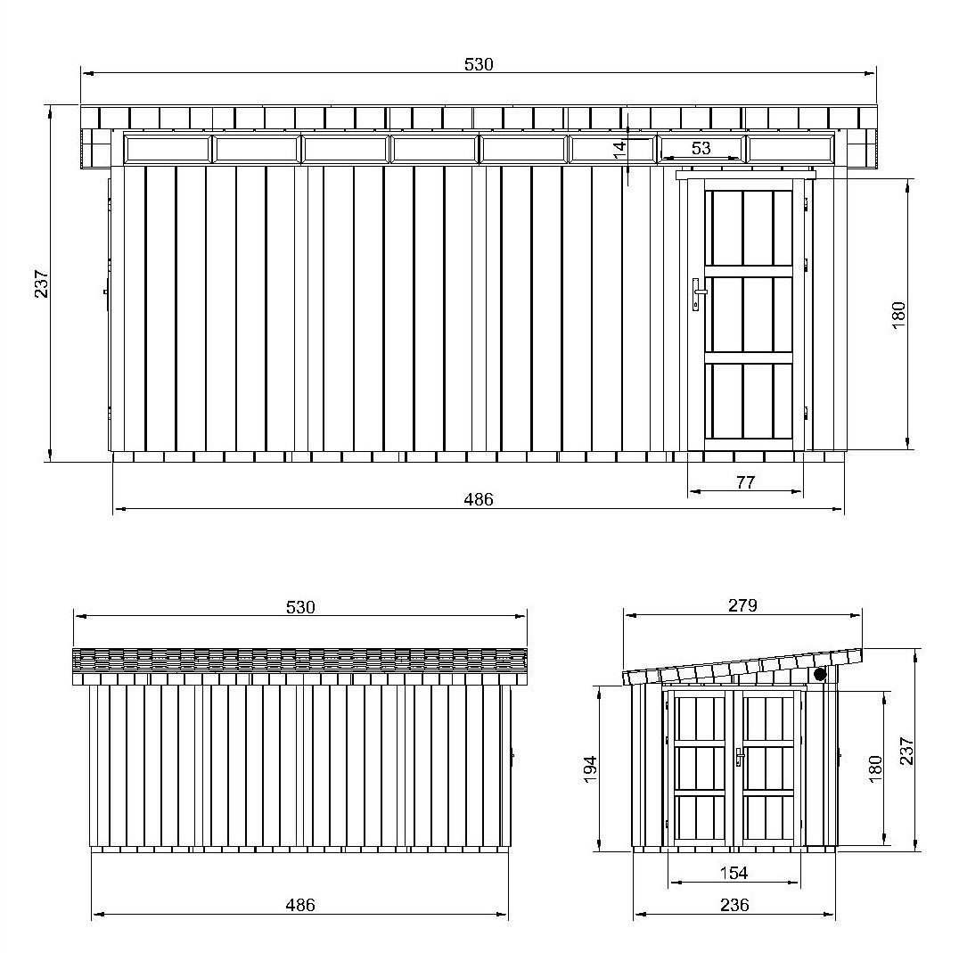 Thumbnail - Timbela Holz-Garthenhaus, Grau, Holz, 530x237x279 cm, Aufbewahrung & Schutzhüllen, Geräteschuppen