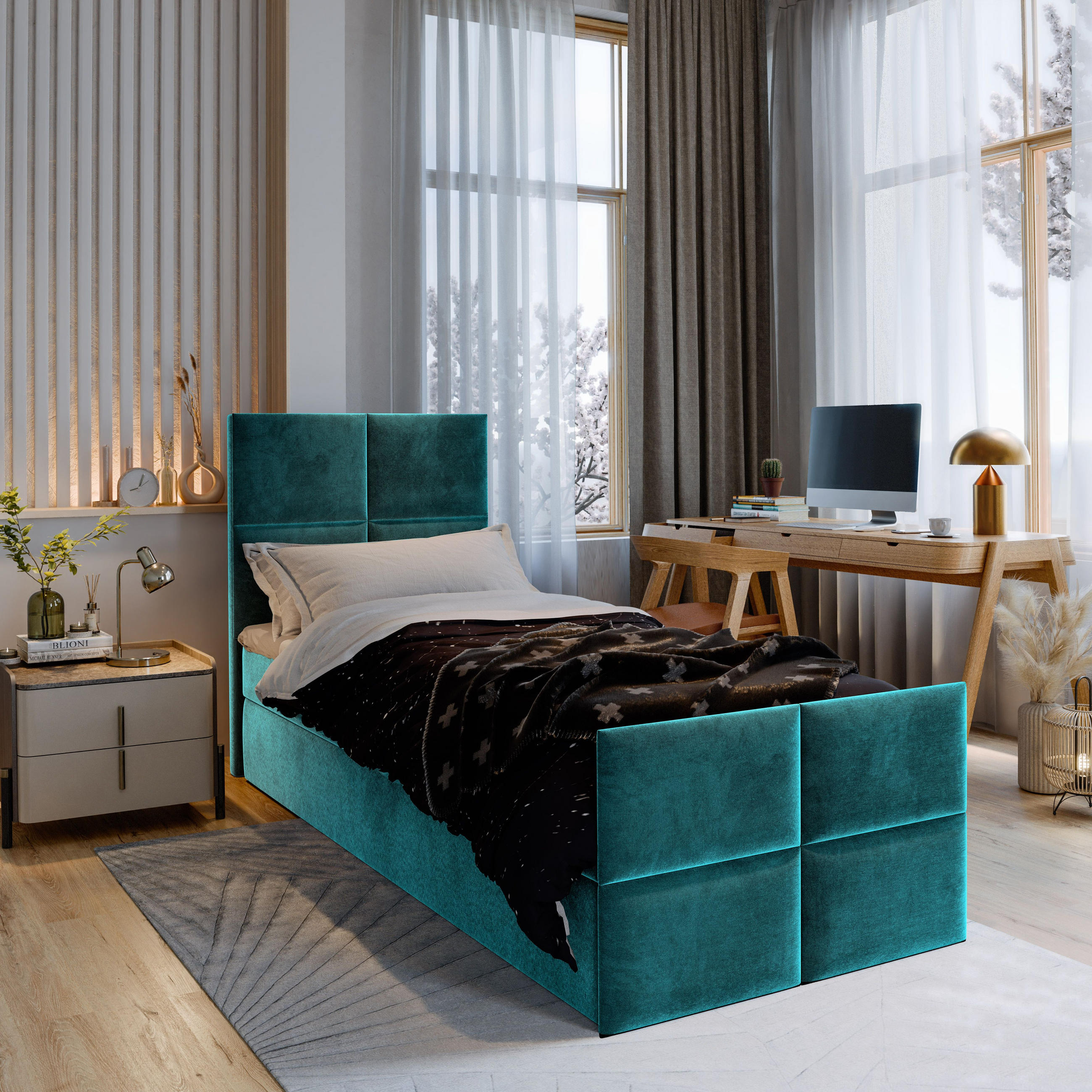 BOXBETT ARIEL 90 90x200 cm mit Matratze und Topper - Blau - Hellblau, Holz (90/200cm) - MASSENO