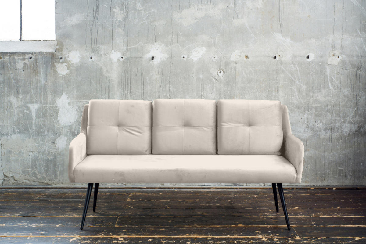 ESSZIMMERBANK PIRI Cremeweiß Velvet - Creme/Schwarz, Textil (180/84/64cm) - KAWOLA
