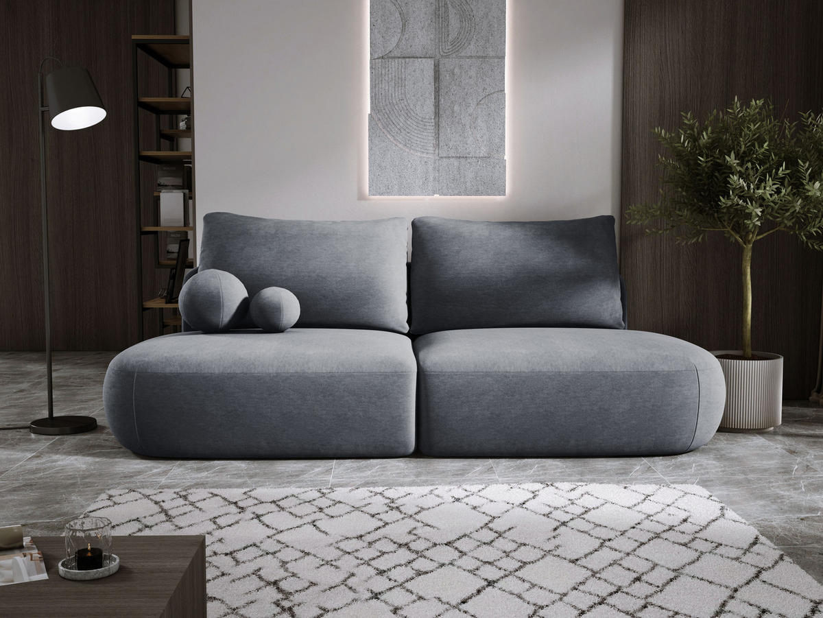 SCHLAFSOFA Moderne BABU mit Schlaffunktion – 3-Sitzer Sofa mit Bettkasten, DL-Automat, 2 Rückenkissen, 2 Zierkissen, 240x90x90 cm, Grau - Grau, Holz/Textil (240/90/90cm) - DomoHome