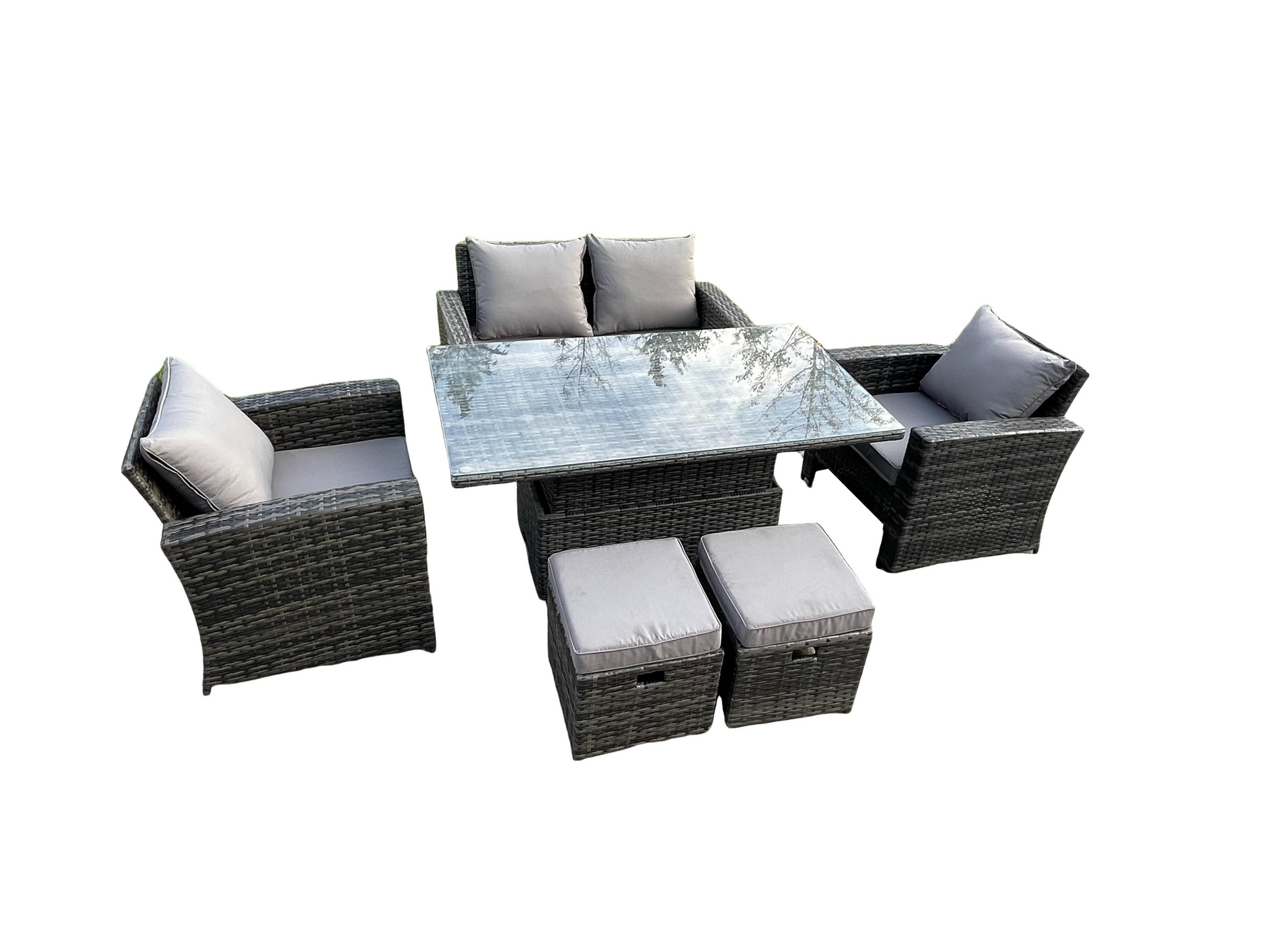 GARTENGARNITUR Polyrattan Dunkelgrau 6-Sitzer - Dunkelgrau, Metall - Fimous