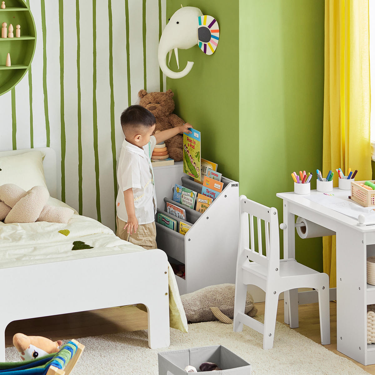 KINDERREGAL mit Boxen Weiß - Weiß/Grau, Holzwerkstoff (80/61/30cm) - SoBuy