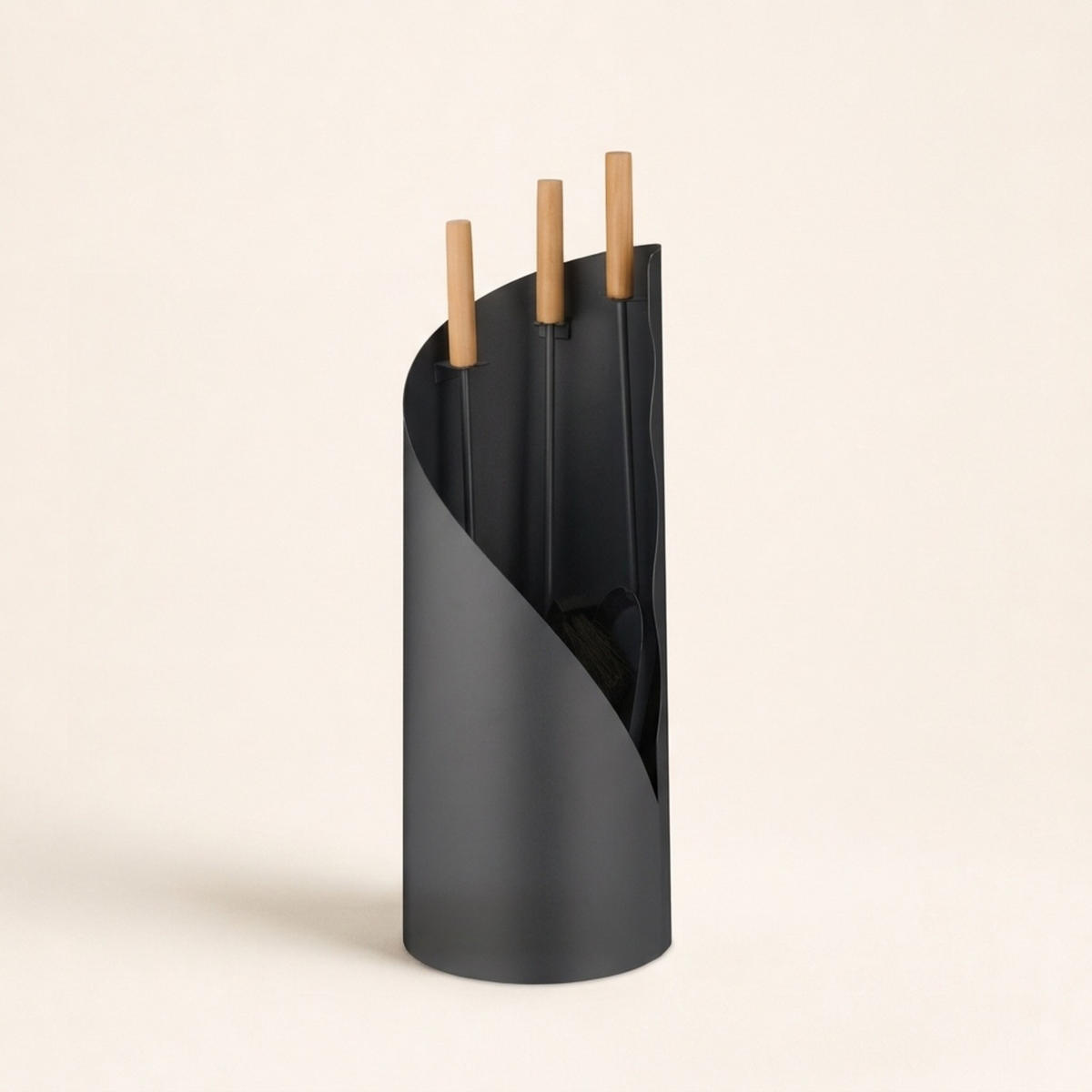 KAMINBESTECK Grau Natur 4-teiliges-Set mit Ständer - Grau, Holz/Metall (20/57/20cm) - Relaxdays