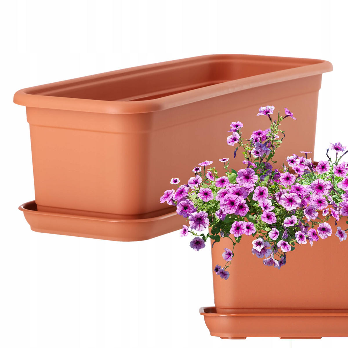 BALKONKASTEN mit Untersetzer 40 cm, Terrakotta - Terra cotta, Kunststoff (15/40cm) - KADAX