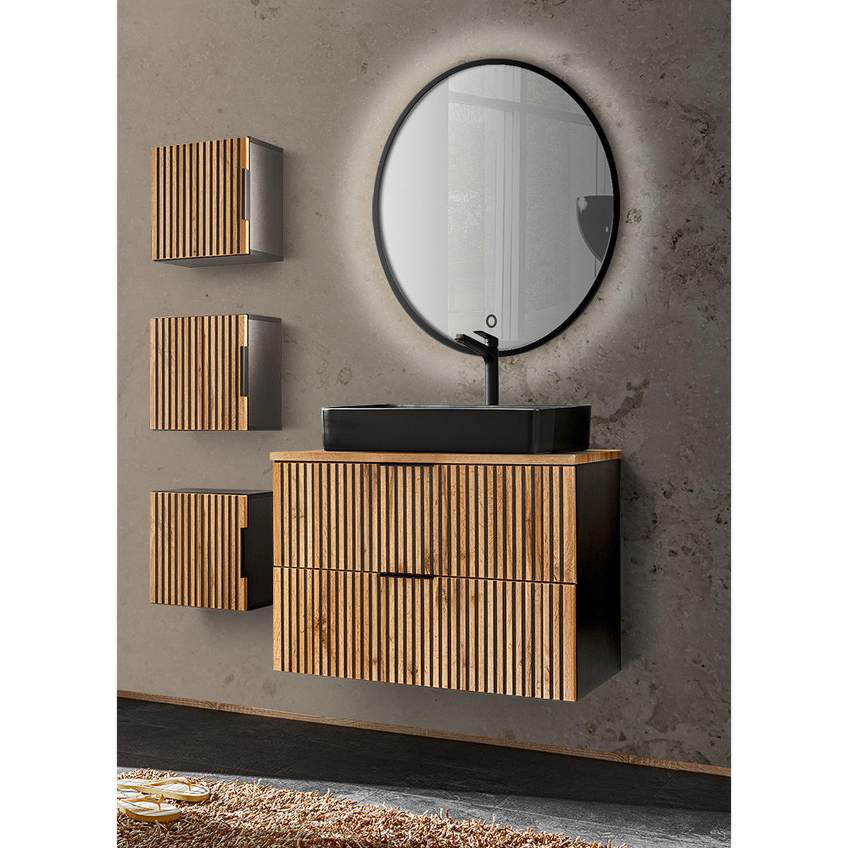 BADMÖBEL-SET 5-TLG. Xanten-56 - Braun, Holzwerkstoff (130/200/47cm) - Lomado