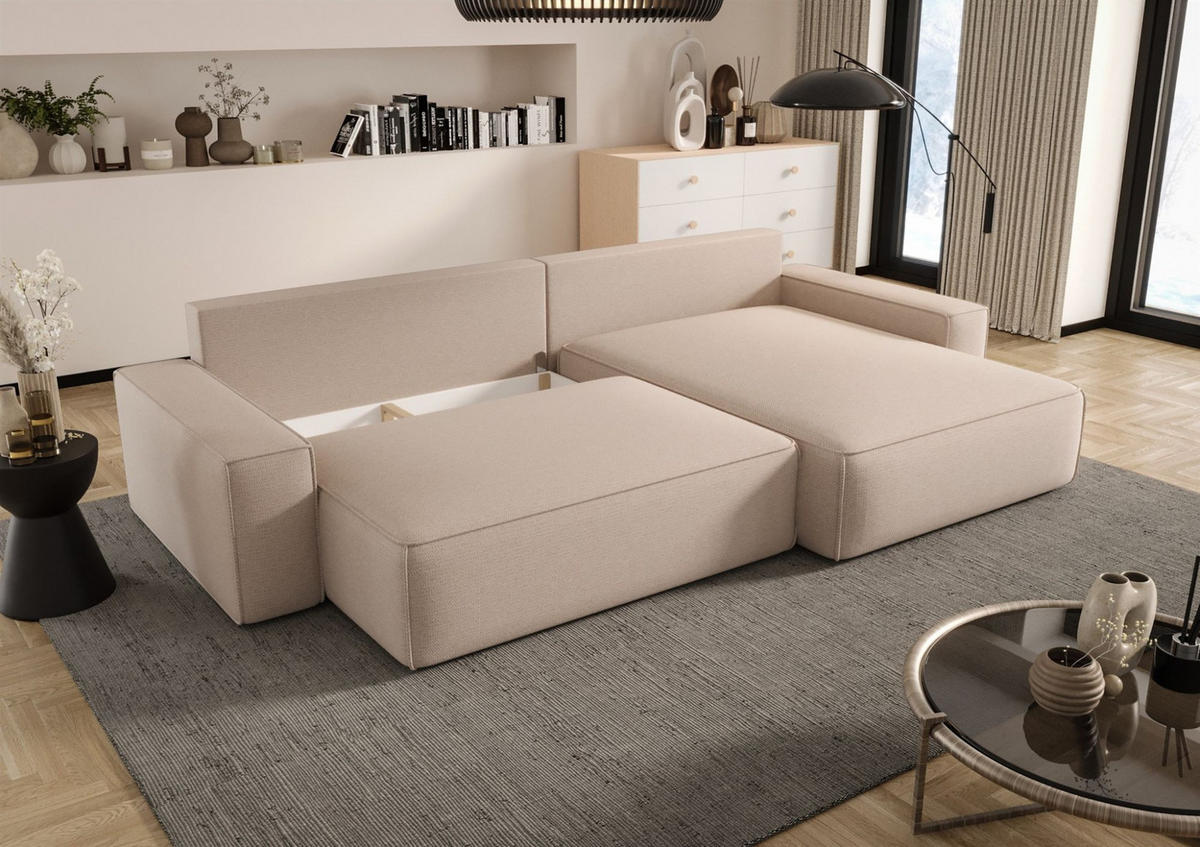 ECKSOFA Walken Mit Schlaffunktion - Hellbraun, Holzwerkstoff/Textil (280/185cm) - Fun Möbel