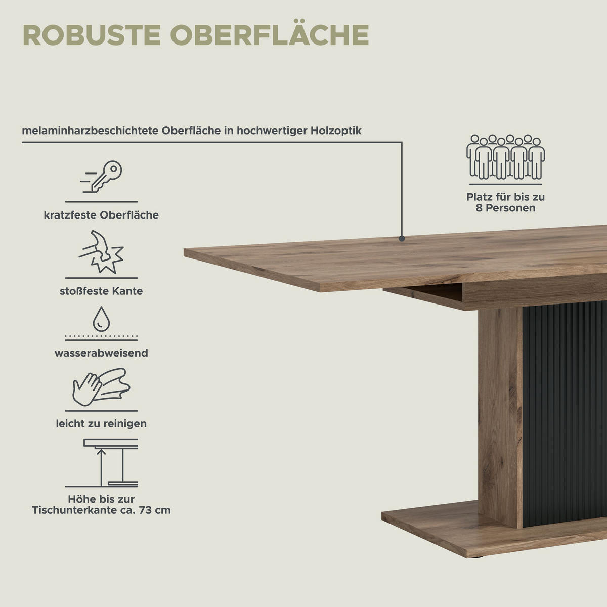 ESSTISCH Onyx (B/H/T: ca. 160/75/90 cm) in Nox Oak Nachbildung/schwarz - Eichefarben, Holzwerkstoff (90/160/75cm)
