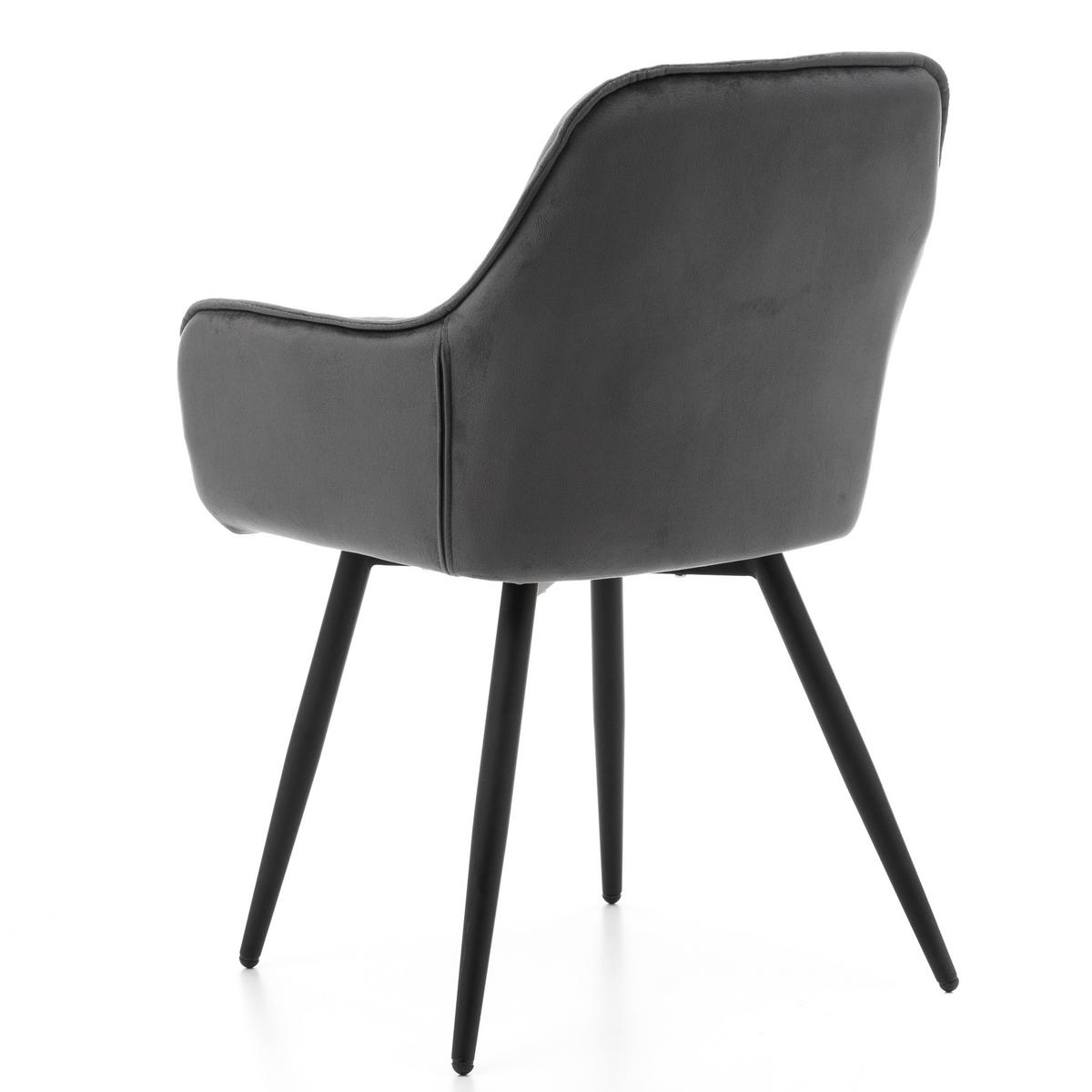 STUHL SIENA gepolstert mit Steppung - grau schwarze Beine - Samt Velours - Schwarz/Grau, Textil/Metall (58/87/61cm) - NEW HOME