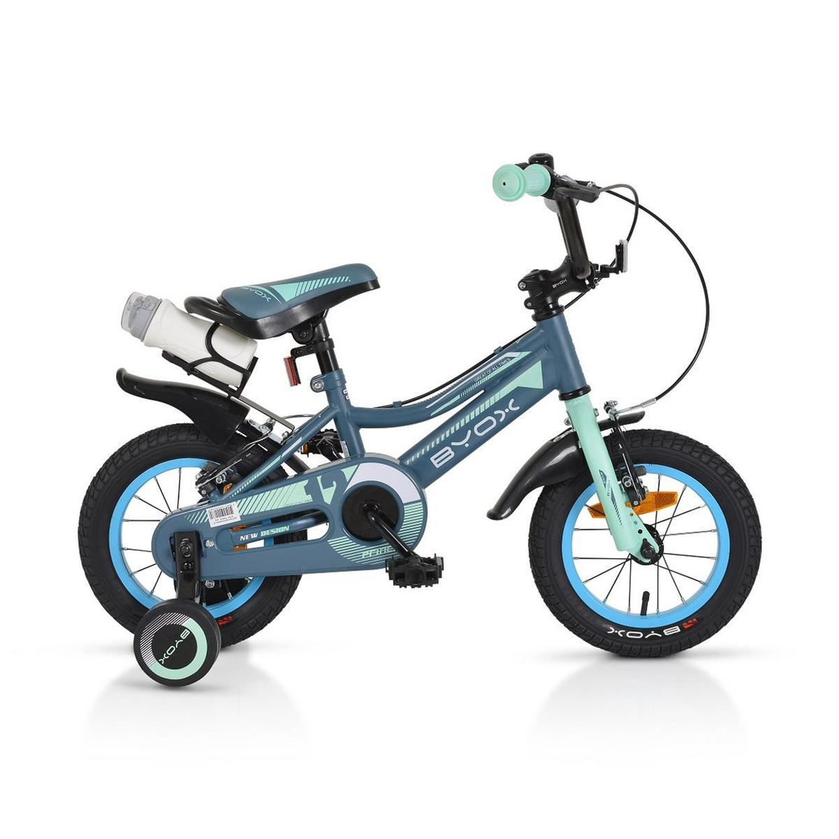 KINDERFAHRRAD 12 Zoll Prince grau-blau sportliches Design, Stützräder, Kettenschutz - Grau, Metall (63cm)