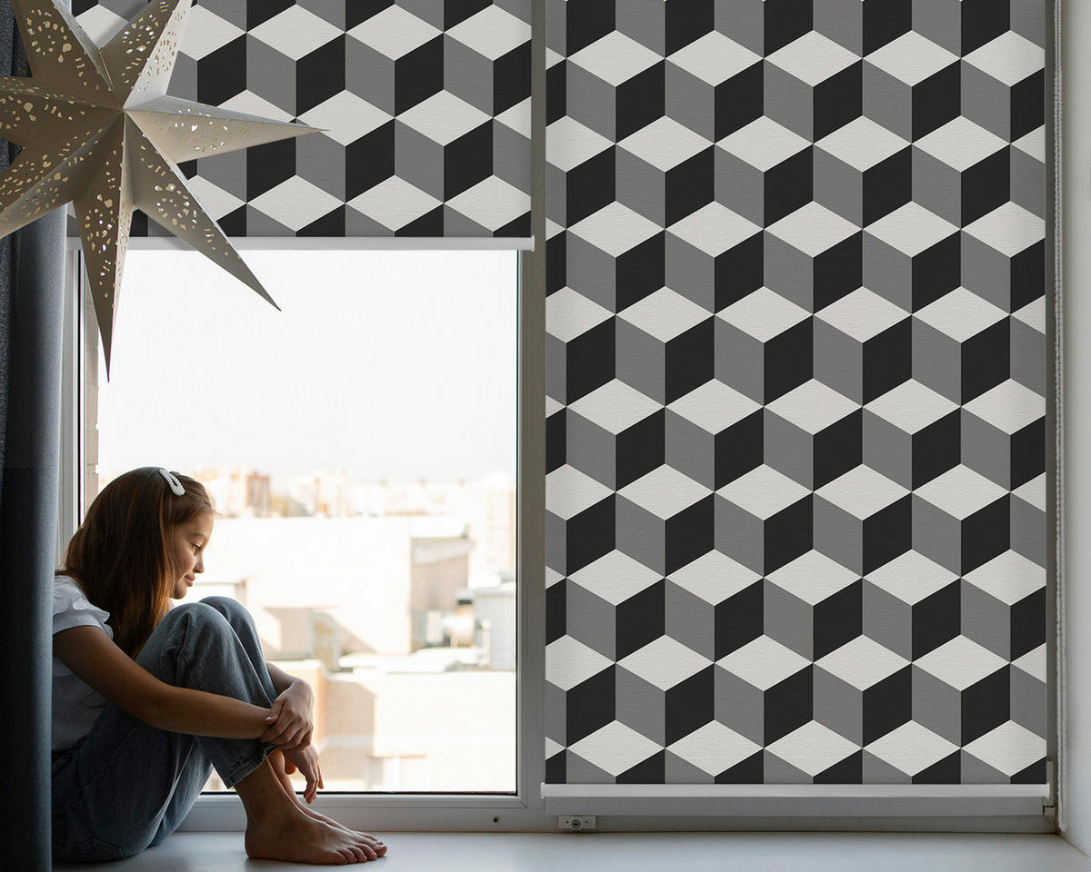 VNÚTORNÁ roleta - okenná roleta - roleta - 100x180 cm - 3D kocky - čierna, plast (100/180/0.5cm) - TULUP