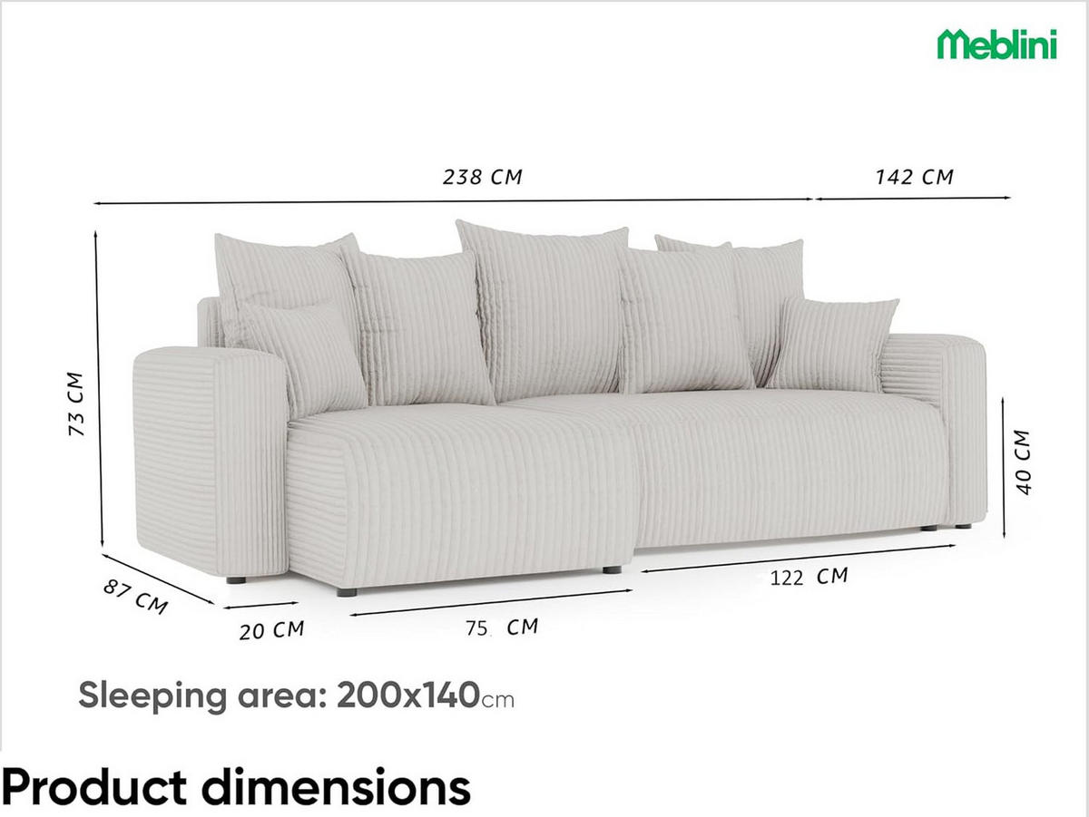 ECKSOFA DAVE L - Schwarz, Holzwerkstoff (238/87cm) - Meblini