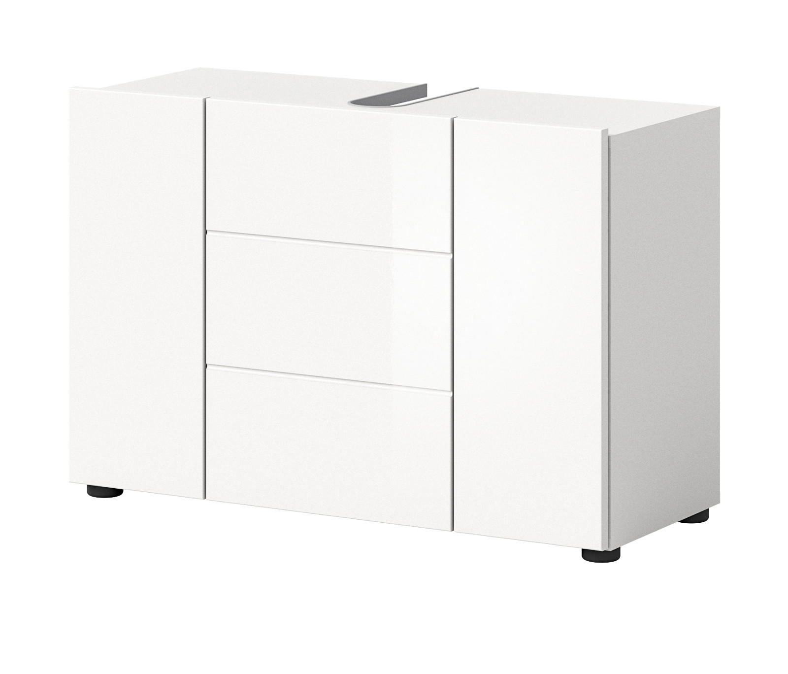 WASCHBECKENUNTERSCHRANK weiß Hochglanz 80 cm, Badezimmer Waschtisch 3-türig - Weiß Hochglanz/Schwarz, Holzwerkstoff/Kunststoff (82/56/34cm) - Inn.Furn