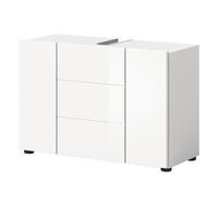 WASCHBECKENUNTERSCHRANK weiß Hochglanz 80 cm, Badezimmer Waschtisch 3-türig - Weiß Hochglanz/Schwarz, Holzwerkstoff/Kunststoff (82/56/34cm) - Inn.Furn