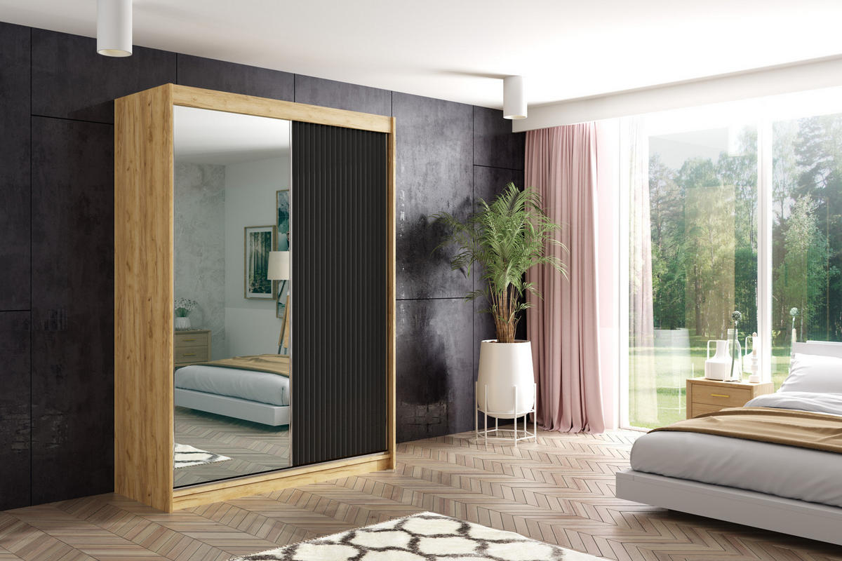 KLEIDERSCHRANK RYFLO - 120 - Eichefarben|Schwarz - Eichefarben/Schwarz, Holzwerkstoff (120/215/61cm) - ALTDECOR