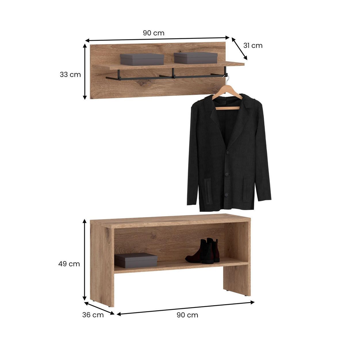 GARDEROBENSET MALEA - Braun, Holzwerkstoff (90/82/36cm) - IDIMEX