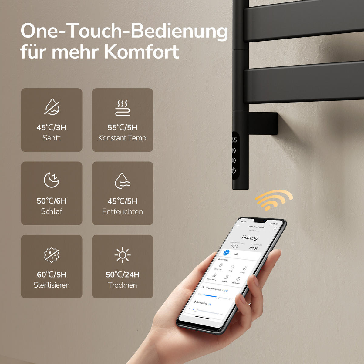HEIZKÖRPER Handtuchheizkörper Intelligentes Heizsystem mit Ablage Schwarz 76/45 cm - Schwarz, Metall (45/76/14cm) - EMKE