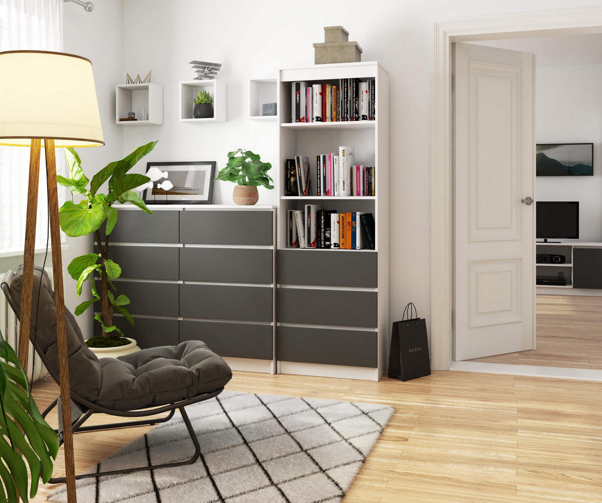 MEHRZWECKSCHRANK Weiß, Grau 60x180x35 cm - Weiß/Grau, Holzwerkstoff (60/180/35cm) - Akord