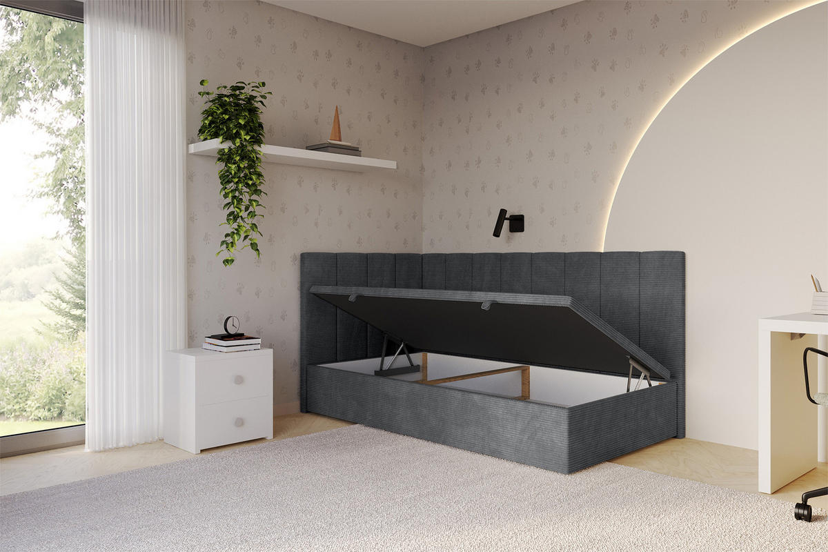 EINZELBETT Jugendbett mit Bettkasten Rechts, mit Matratze - LOVY 90x200 Dunkelgrau - Graphitfarben, Holzwerkstoff/Textil (90/200cm) - ALTDECOR