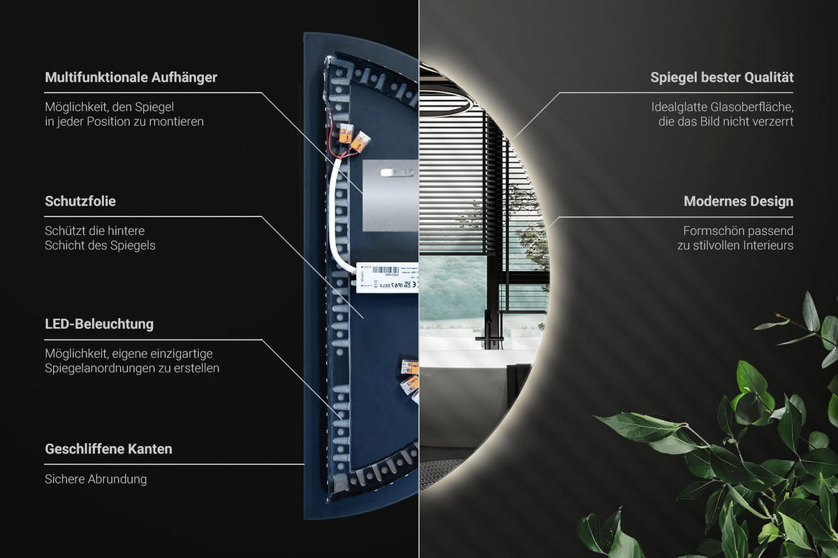 LED-SPIEGEL 50x100 cm Neutralweiß 4000K - Hellblau, Glas (50/100/0.4cm) - Wallfluent